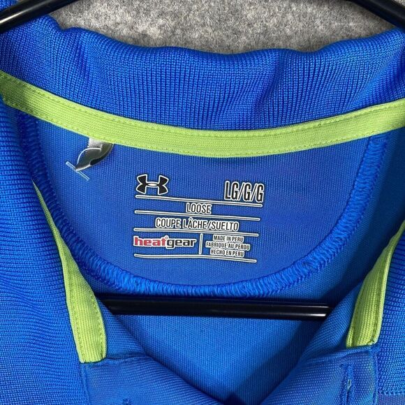 Under Armour Heatgear Blue Stretch Polo Shirt Size Large Loose Fit Performance - Picture 7 of 10